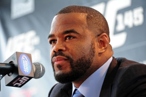ATLANTA, GA - FEBRUARY 16: Fighter Rashad Evans speaks during a press conference promoting UFC 145: Jones v Evans at Philips Arena on February 16, 2012 in Atlanta, Georgia. (Photo by Scott Cunningham/Getty Images)
